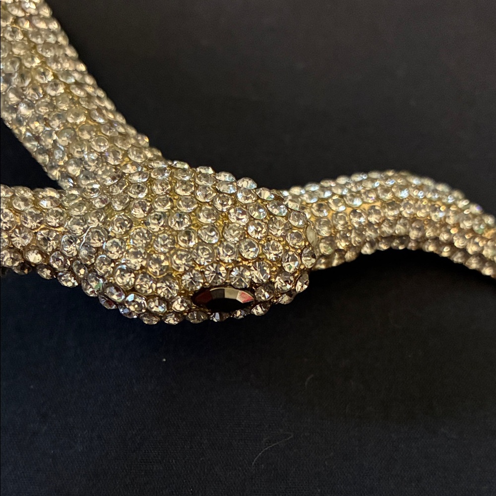 Vintage Unique Snake Collar Gold-tone Statement Necklace with Crystal Accents - Picture 4 of 6